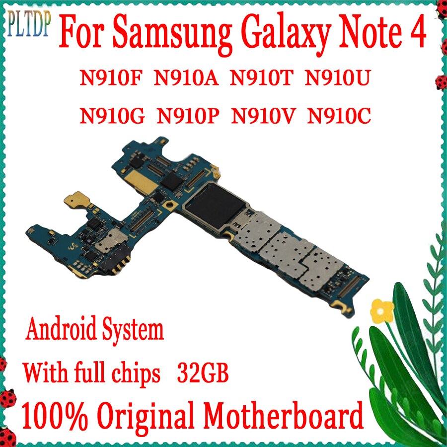 Carte mÃ¨re 32 go 100% originale dÃ©bloquÃ©e pour Samsung Note 4 N910F N910A N910U N910P N910V, circuit imprimÃ© complet avec puces