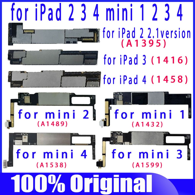 Carte mÃ¨re A1395 A1416 A1458 A1432 A1489 A1599 A1538 originale dÃ©bloquÃ©e, sans iCloud, pour Ipad 2 3 4 mini 1 2 3 4