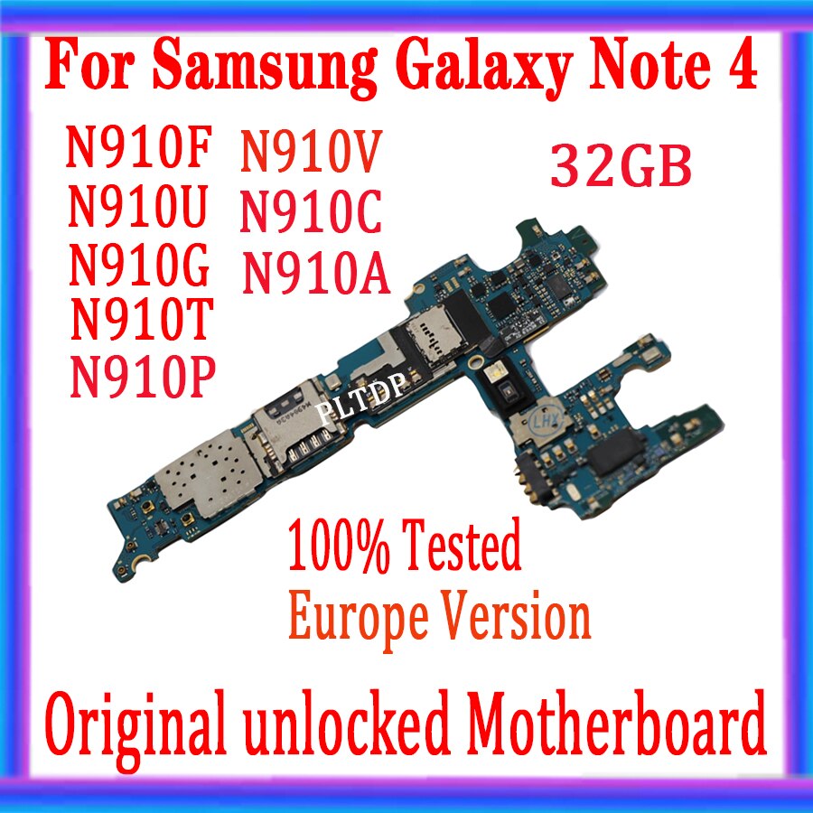 Carte mÃ¨re 100% originale dÃ©bloquÃ©e pour Samsung Galaxy Note 4, 32 go, N910F, N910A, N910U, N910P, N910V, avec puces complÃ¨tes, Version europÃ©enne