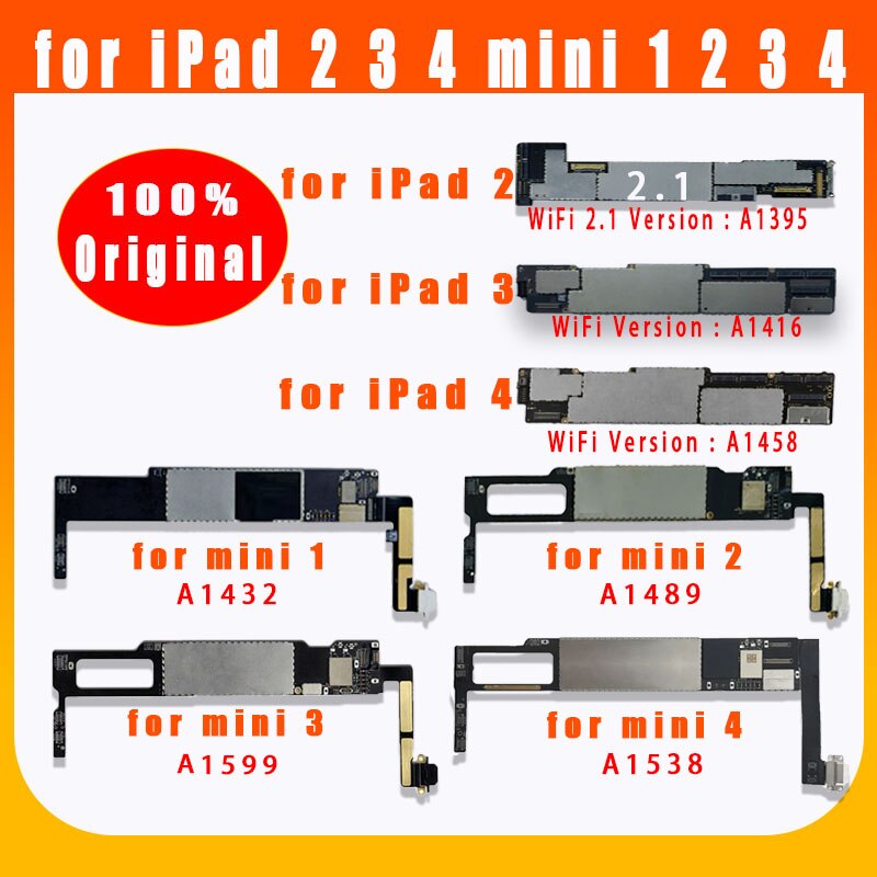 Carte mÃ¨re A1432 A1489 A1599 A1538 pour iPad mini 1 2 3 4 A1395 A1416 A1458, Logic board sans iCloud