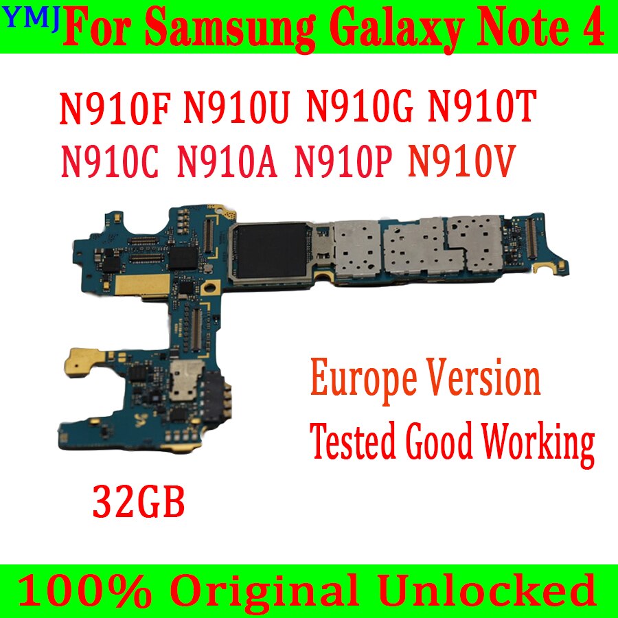 Carte mÃ¨re 32 go originale dÃ©bloquÃ©e pour Samsung galaxy note 4, N910A, N910U, circuit imprimÃ© principal avec puces complÃ¨tes, version europÃ©enne