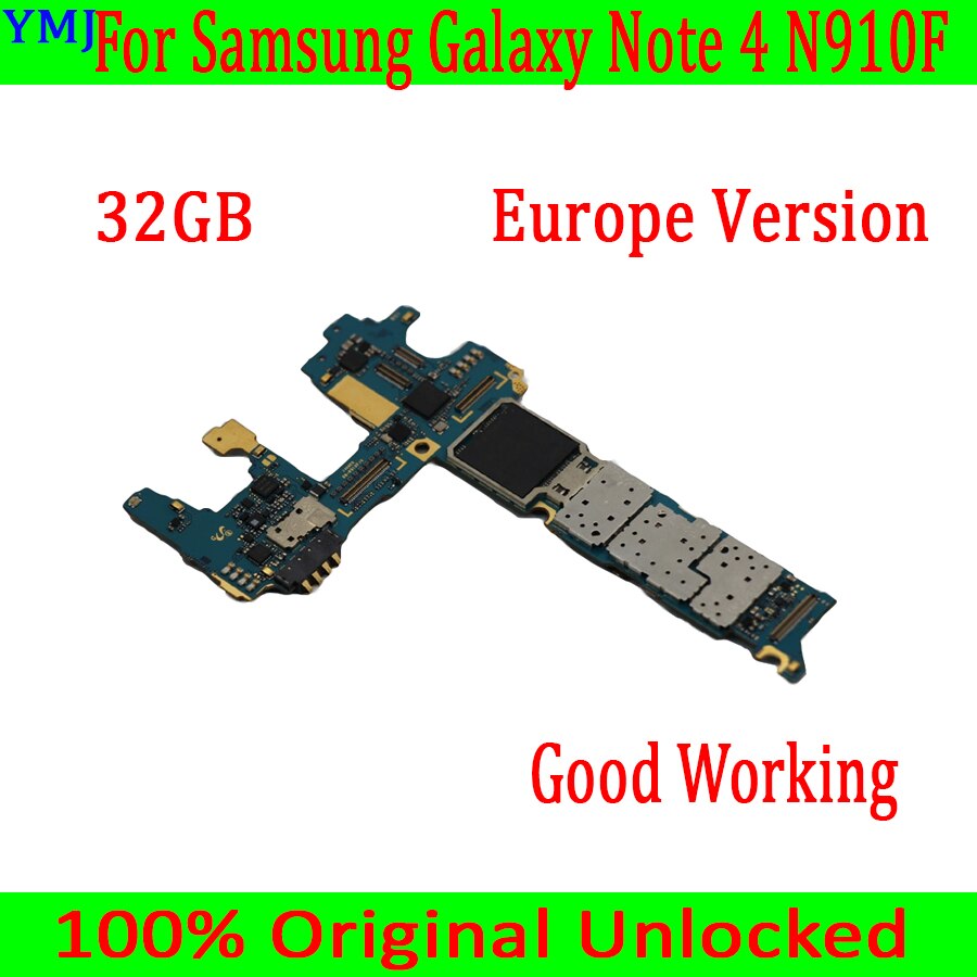 Carte mÃ¨re 32 go originale dÃ©bloquÃ©e pour Samsung Galaxy Note 4 N910F, avec systÃ¨me Android, circuit imprimÃ© fonctionnel, bon fonctionnement